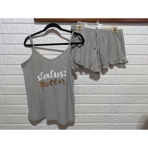 Weekending Women's Gray "Status Queen" Soft Knit Shortie PJ's Set Size Extra Lar